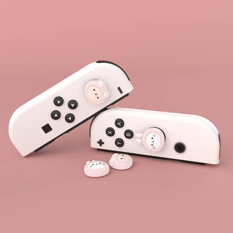 playvital Joystick Caps for Nintendo Switch, Thumbstick Grips for Switch Lite, Analog Cover for OLED Joycon Thumb Grip Caps - Pink Cosplaying Kitten & Puppy - Image 4